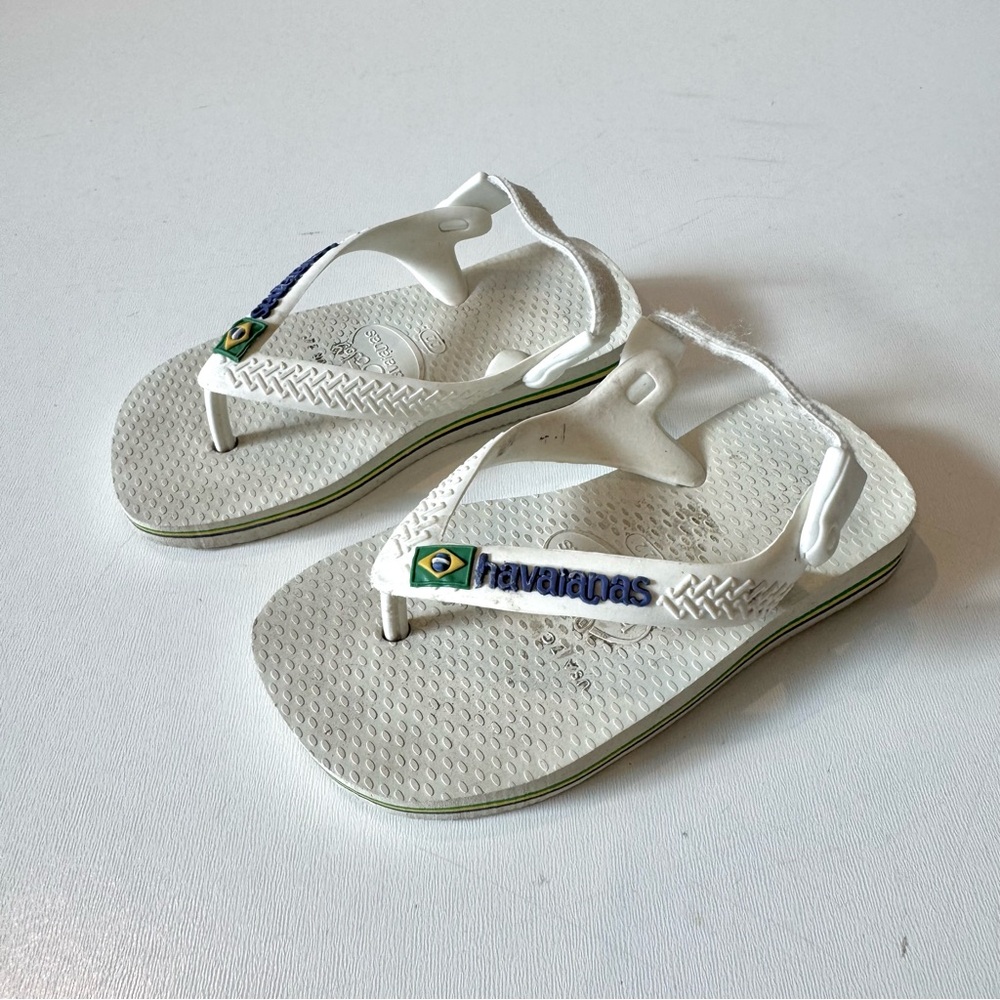 Baby Havaianas White Open Toe Flip Flop Sandals Size 7C Brazil Flag